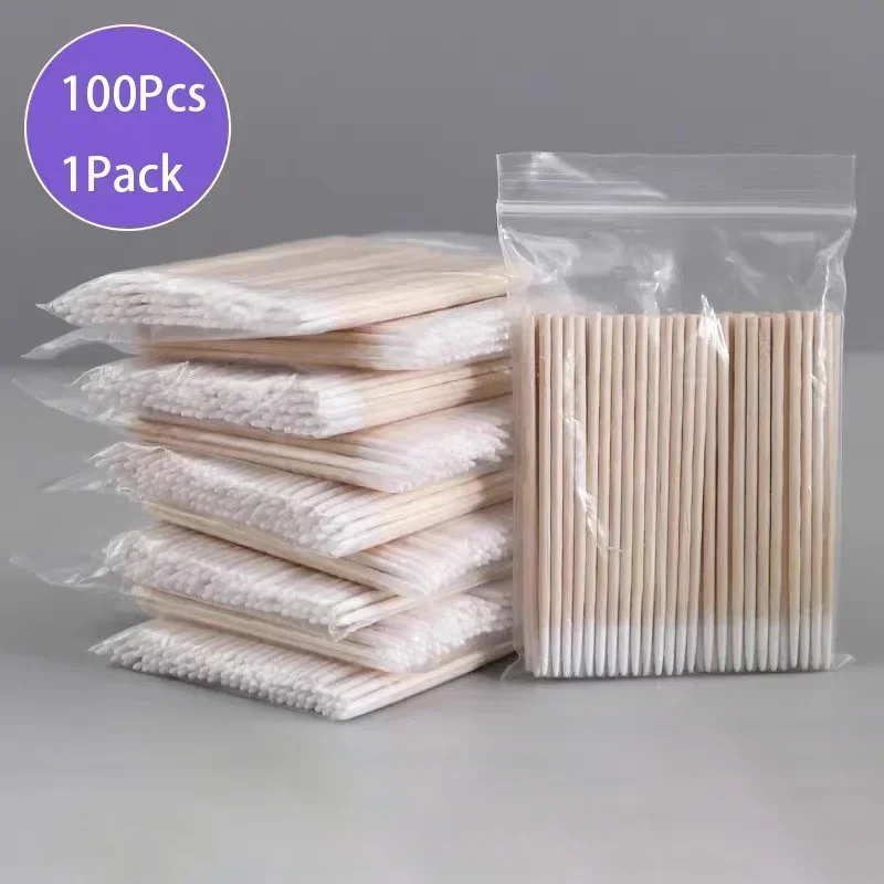 

100-500Pcs Nails Wood Cotton Swab Clean Sticks Bud Tip Wooden Cotton Head Manicure Detail Corrector Nail Polish Remover Art Tool