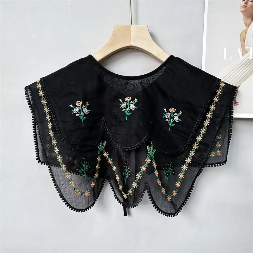All-match Cape Embroidered Floral Fake Collar Embroidery Countryside Style Small Shawl Wraps Korean Style Doll Lapel Women