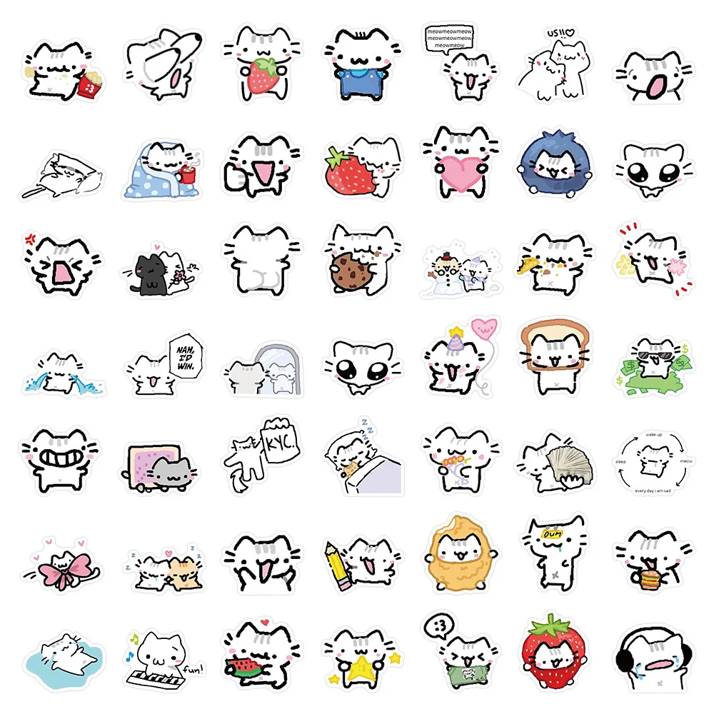 72PCS 라인 새끼 고양이 일일 낙서 스티커 귀여운 고양이 만화 데칼 노트북 전화 기타 컵 스케이트 보드 방수 스티커