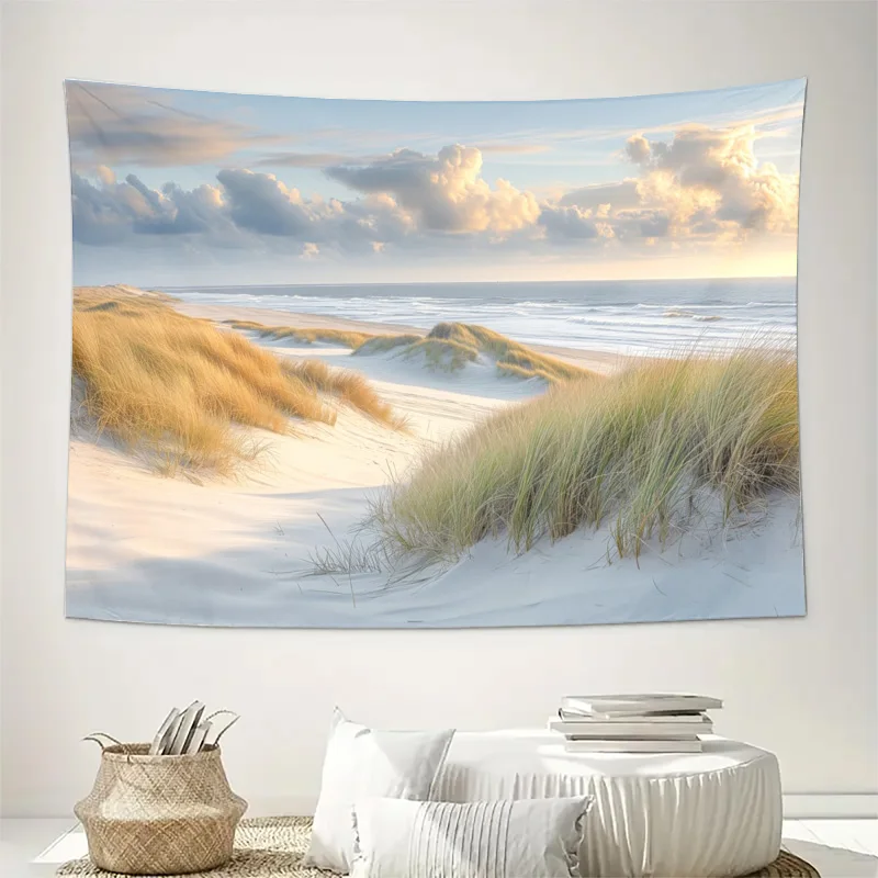 Stunning Coastal Seascape Tapestry Wall Hanging Ocean Dune Beach Nature Sunset Artwork Print Modern Living Room Decor