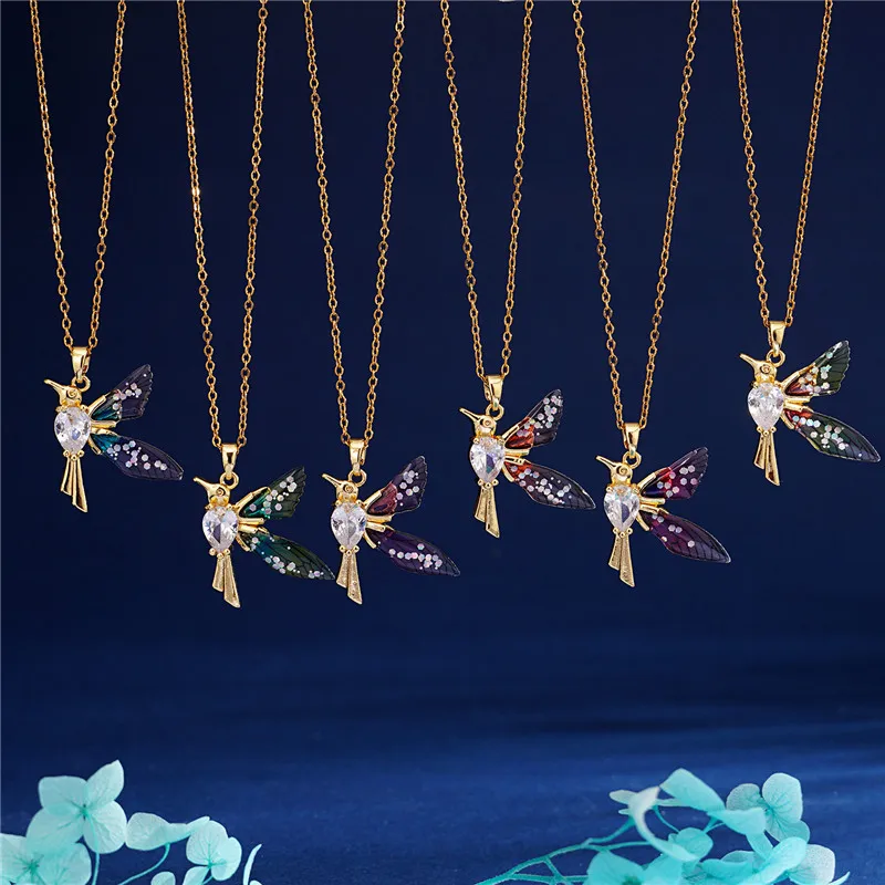 Fashion Design Kingfisher Zircon Pendant Necklace Stainless Steel Chains Simple Bird Choker Jewelry Party Gift For Women Girls