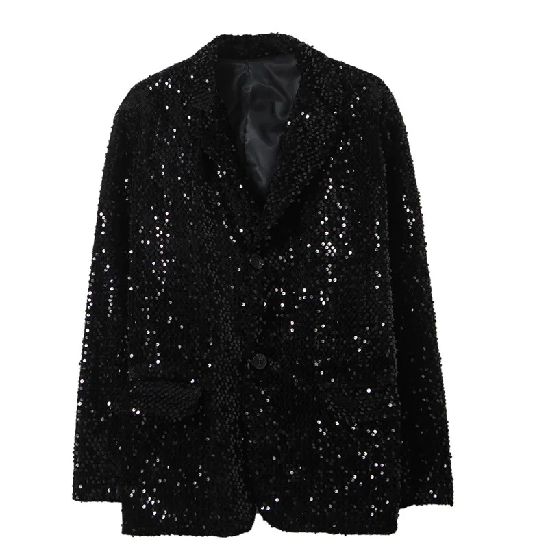 

Black Sequin Shinny Shirt Jacket for Men Casual Blazer Wedding Suits for Men Stage Party Nightclub Chemise Homme Disco Camisas