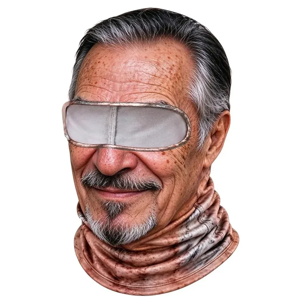 3D-geprinte balaclava met gezichtsmotief, volledige bedekking, ademend, met ooggaten, witte snor, elastische skimasker, capuchon