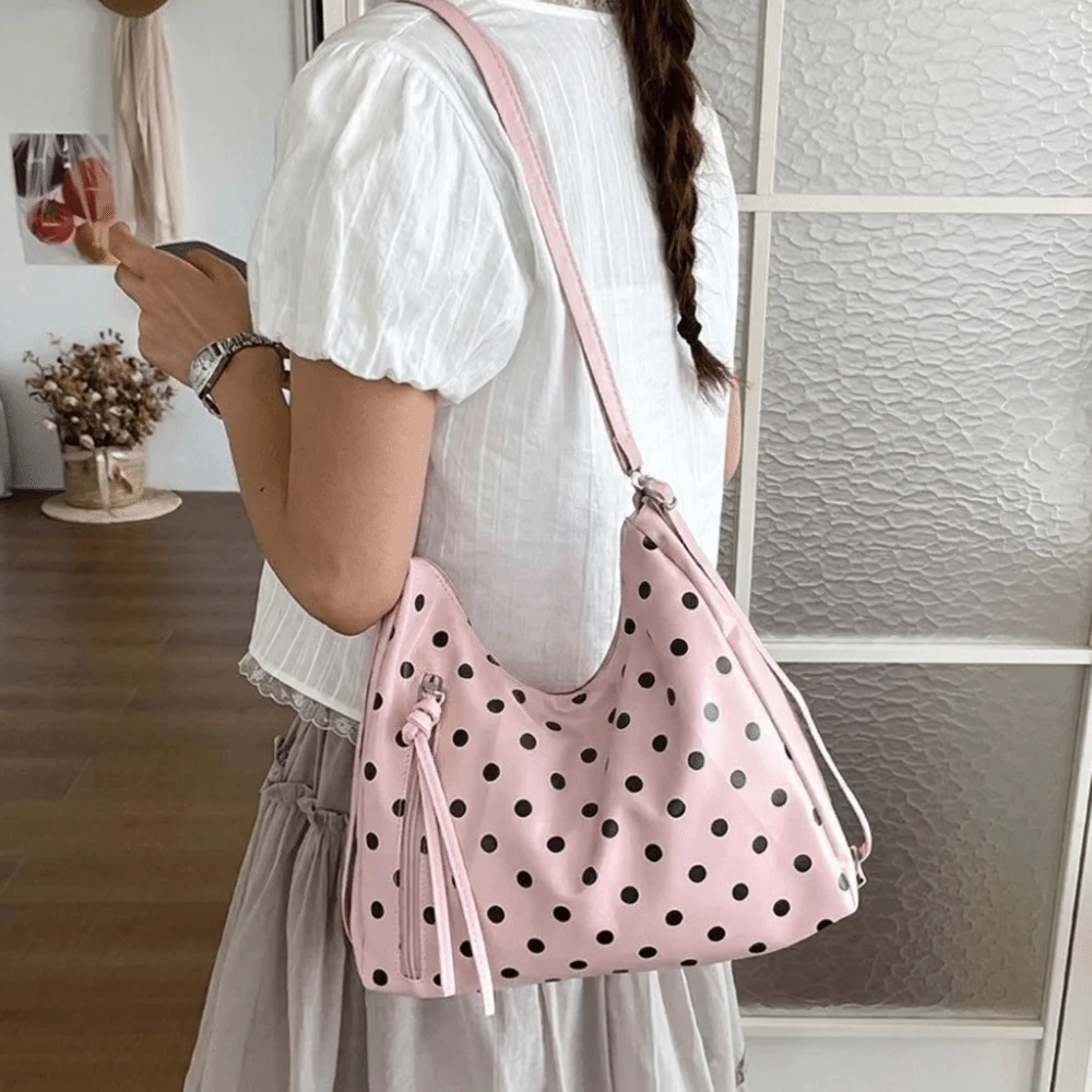 Fashion PU Leather Polka Dot Shoulder Bag Lightweight Backpack Tote Bag Korean Style Underarm Bag Bucket Handbag Women's Gift