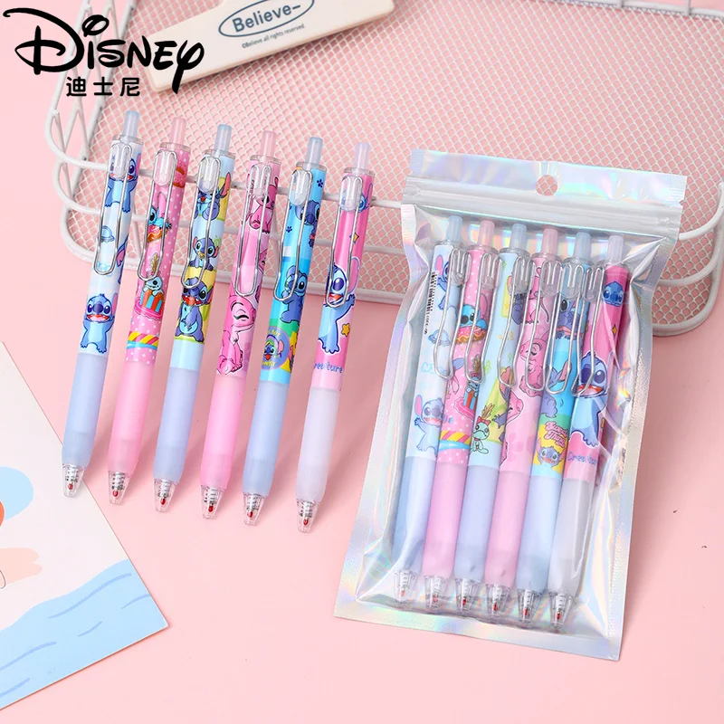 6szt Disney Stitch 0.5 click gel pen cute Lilo and Stitch click pen ST black gel pen student signature pen creative stationery