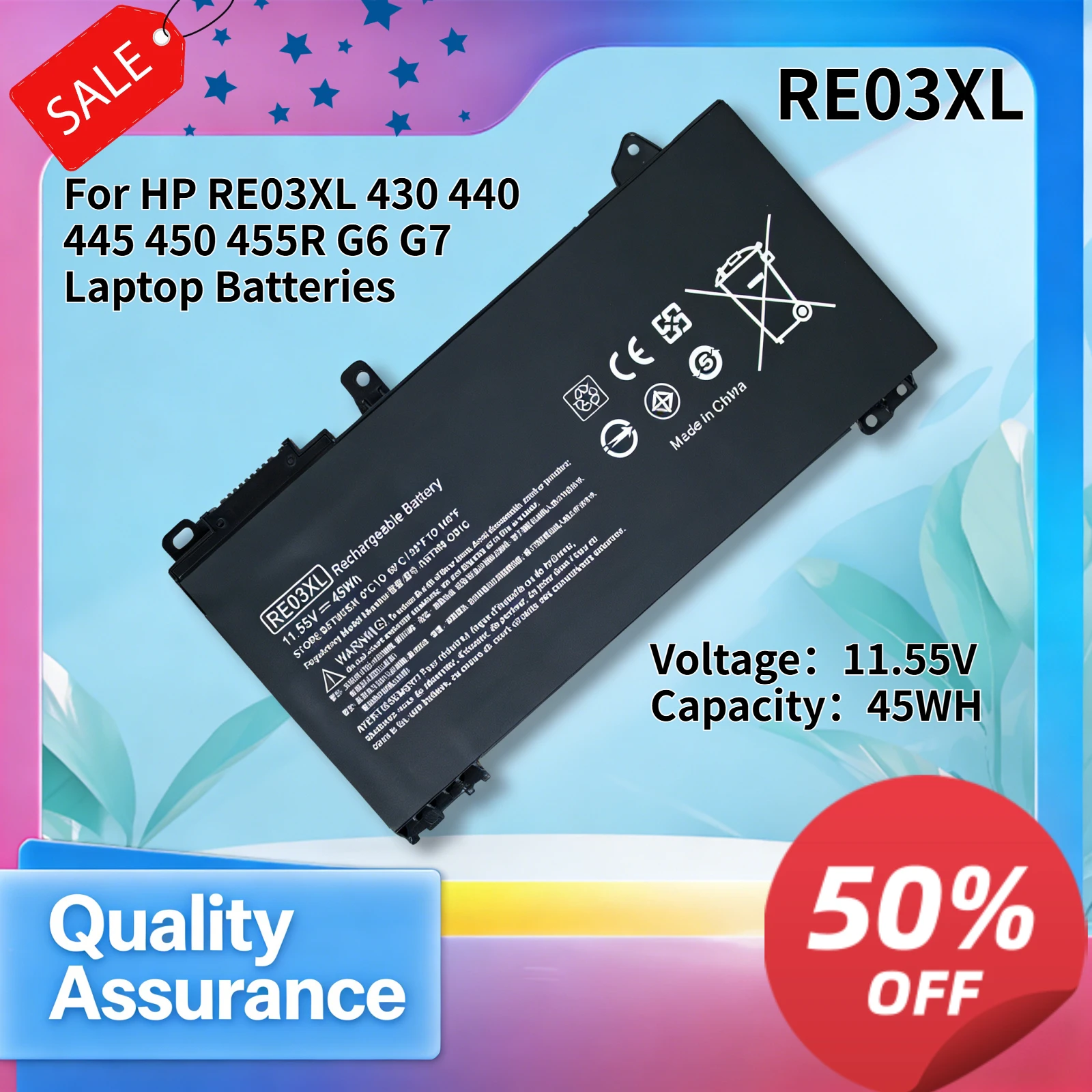 

RE03XL 11.55V 45Wh High Quality Laptop Battery Compatible with HP ProBook 430 440 445 450 455R G6 G7