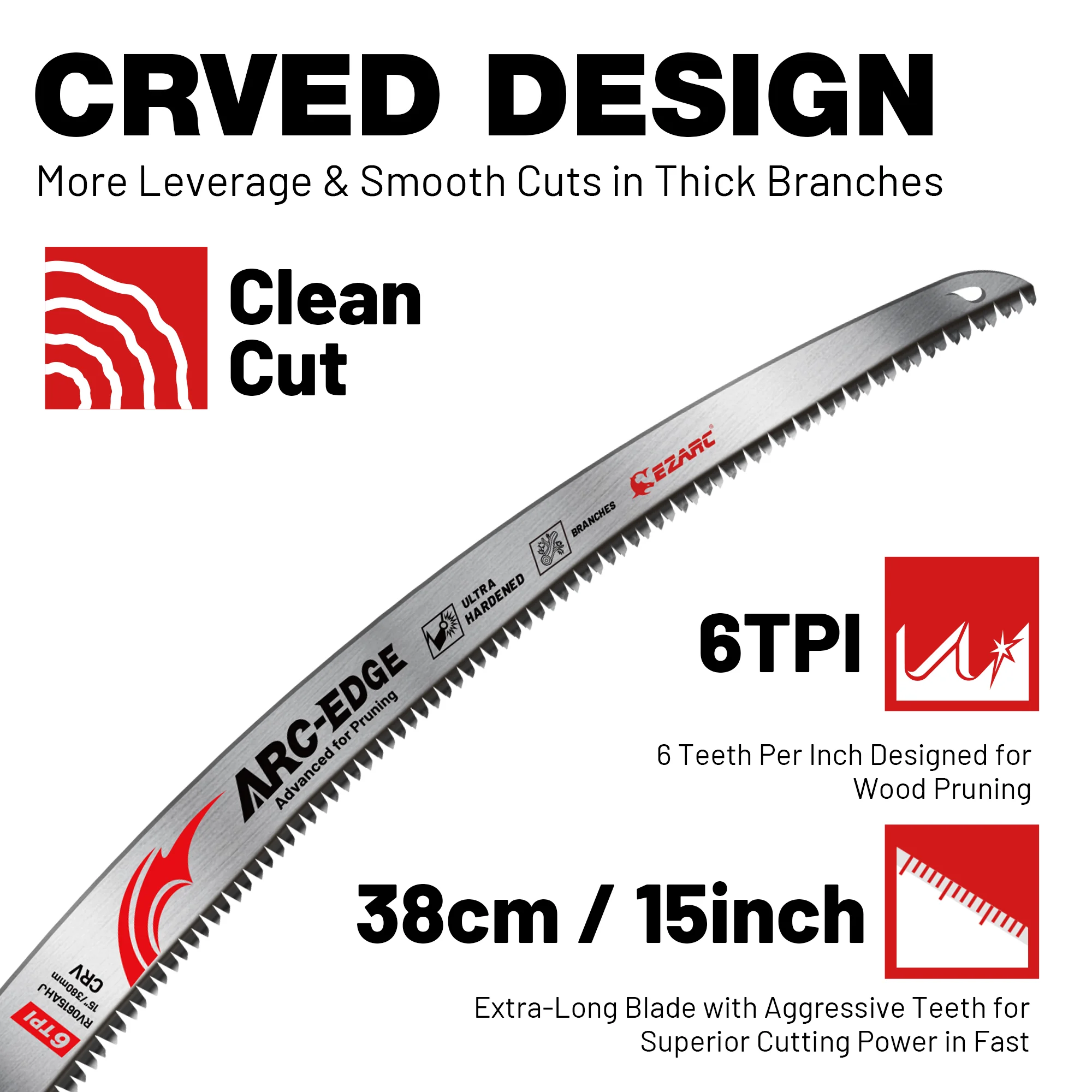 EZARC 15inch Japanese Teeth Reciprocating Saw Blades for Woodworking, 380mm Wood Pruning 6TPI CRV Saw Blades with Arc Edge