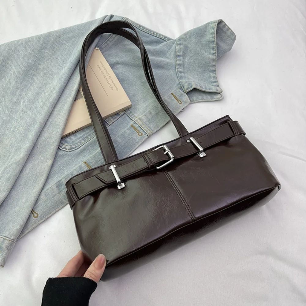 

All Match French Buckle Shoulder Bag Solid Color Leisure Leather Underarm Bag Commuting Y2k Women's Armpit Bag Girls