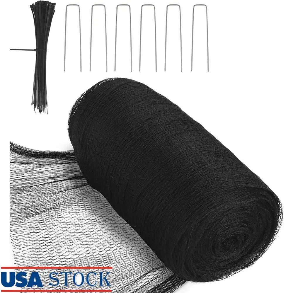 

Heavy Duty Bird Netting Garden Mesh 28x30ft HDPE UV Resistant Anti Bird Barrier Landscape Staples Ties Vegetable Fruit Tree