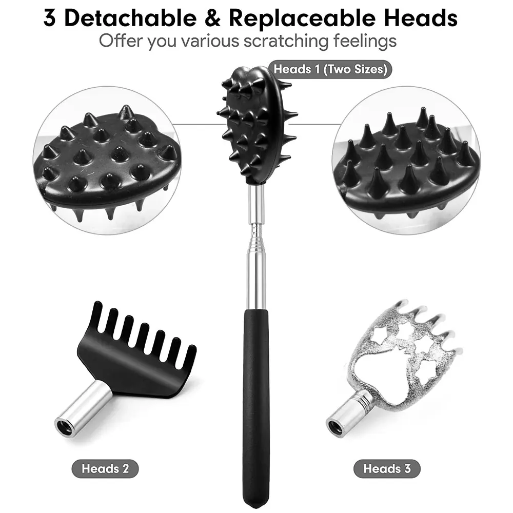 Telescopische rugkrabber met 3 stuks afneembare krabkoppen, Bear Claw Back Scratcher Uitschuifbare Backcratchers voor mannen/vrouwen