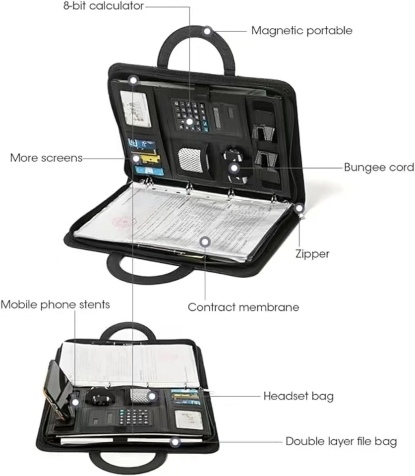 Portfolio Business Padfolio Folder with Zipper, Conference Meeting Executive File Legal Document Organizer with Pockets Letter S