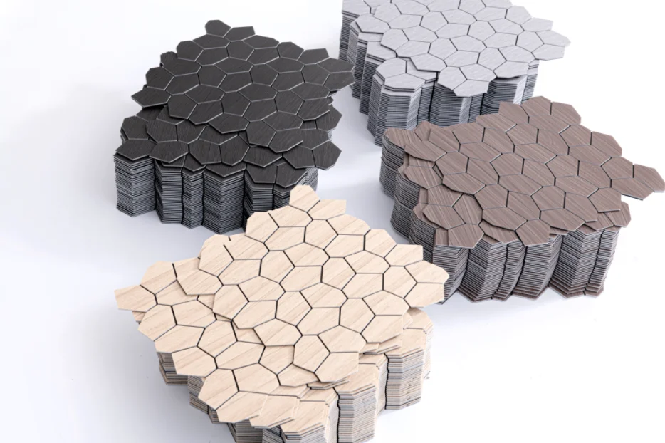 Hexagonal Brushed Seamed Mosaic Wall Stickers Self-Adhesive 3D Wall Panels Minimalist for Living Room TV Background Wall Decor