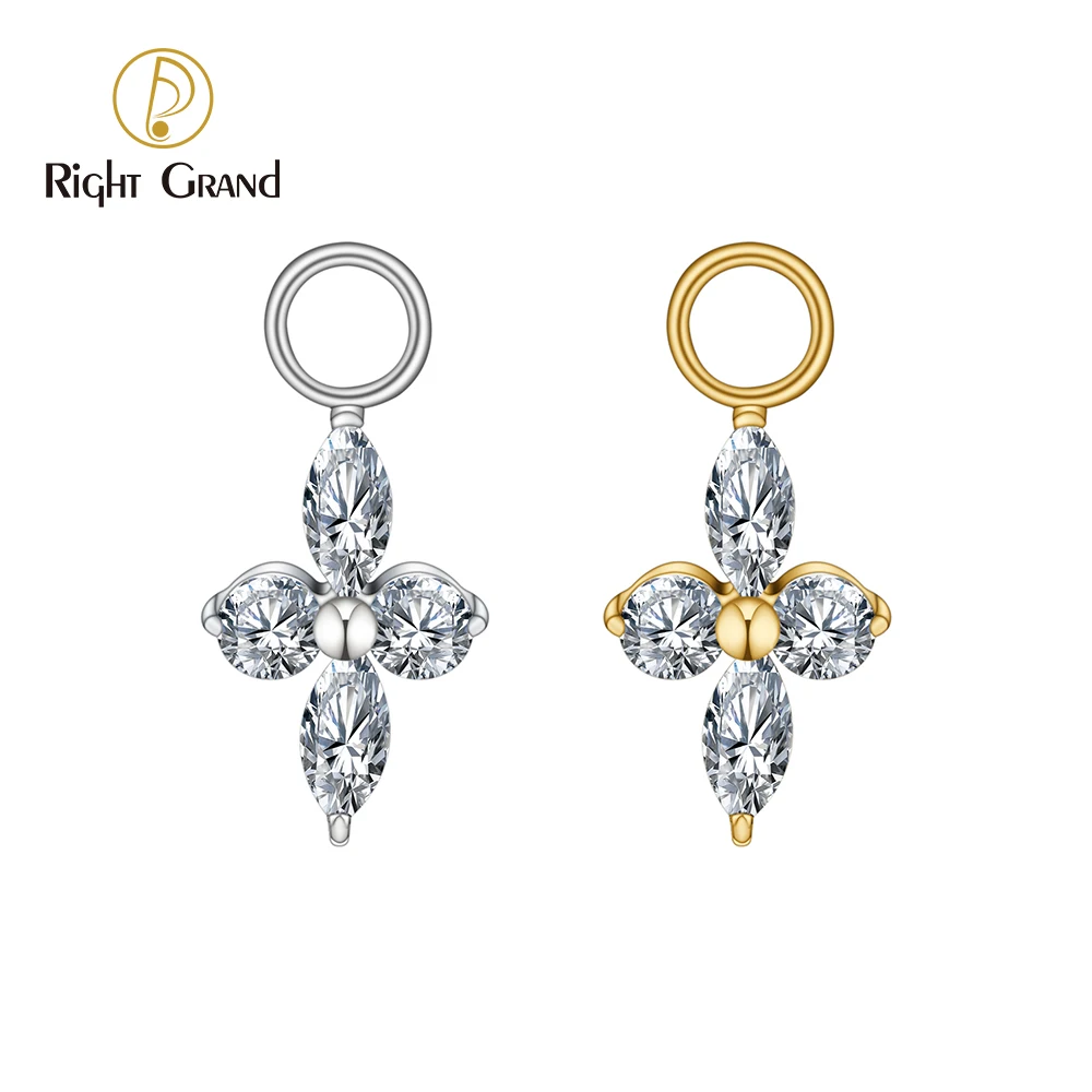 Right Grand Pingente estrela de quatro pontas de zircônia cúbica de titânio ASTM F136 para brincos de argola pendurados no lóbulo da orelha