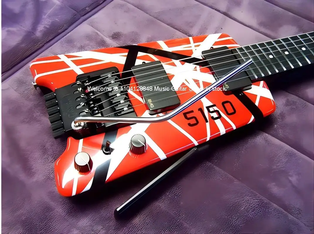 In stock Eddie Edward VanHalen  red white black band headless electric guitar myoelectric pickup trill bridge black hardware