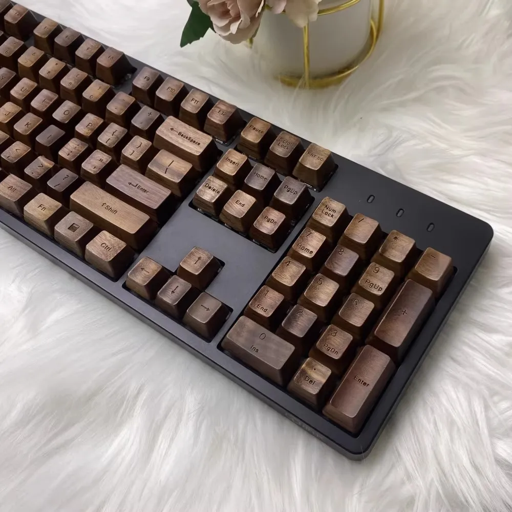 Walnut Retro Keycap Set Custom Artisan Wooden Key Caps for 60/87/104% Mechanical Keyboard Accessory OEM Soild Wood MX Switch