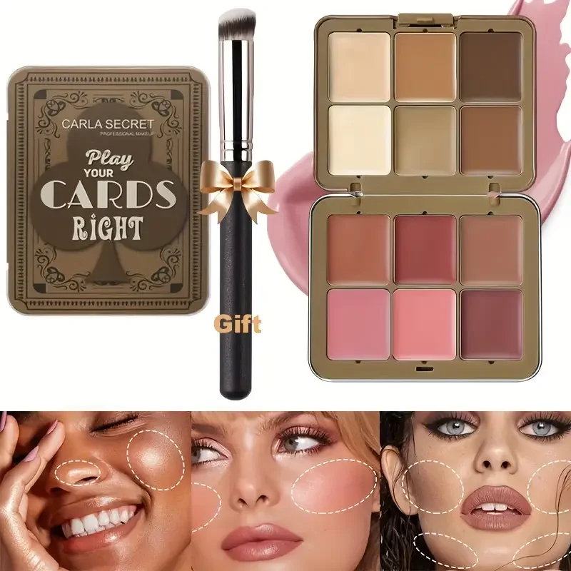 لوحة خافي عيوب البشرة مكونة من 12 لونًا، كريم أحمر الخدود وكريم الوجه مع فرشاة، مكياج كريم أساس غير لامع يدوم طويلاً بتغطية كاملة #5