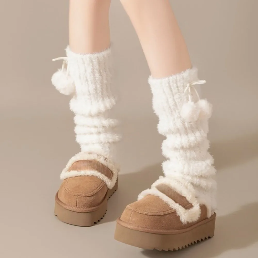

Japanese Style Furry Leg Warmers 42cm Cherry Plush Ball Pendant Long Tube Sock Kawaii Y2K Knee High Girls Socks Autumn/Winter
