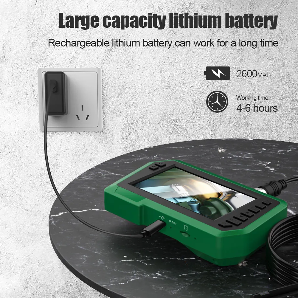 Podwójny obiektyw przemysłowy endoskop 4.3 Cal 8mm podwójny aparat IP67 wodoodporny kamera inspekcyjna cyfrowy boroskop 2600mAh ciasto