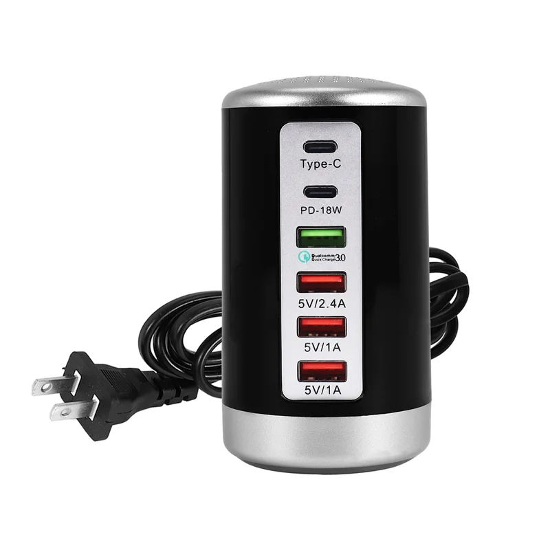 HFES 65 واط USB شاحن سريع محور شحن سريع QC3.0 متعدد 6 منافذ USB نوع C PD شاحن محطة شحن الولايات المتحدة التوصيل