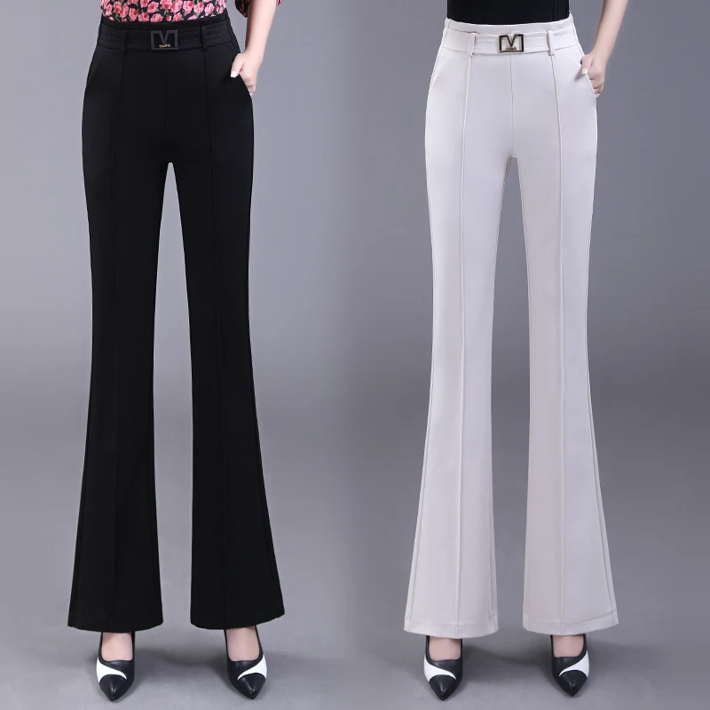 

Elegant High Waist Flare Pants for Women 2023 Spring Commuter Casual Fashion Streetwear Solid Color Office Lady Long Trousers