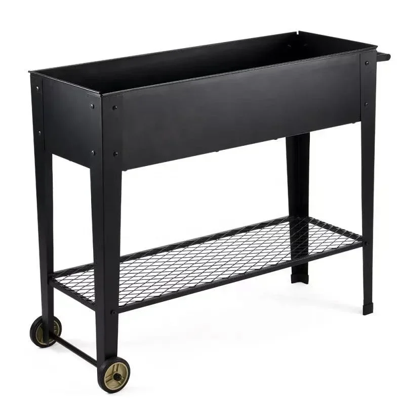 Outdoor Metal Raised Garden Bar Cart With Wheels Garden Product Home Furniture For Vegetables And Flowers