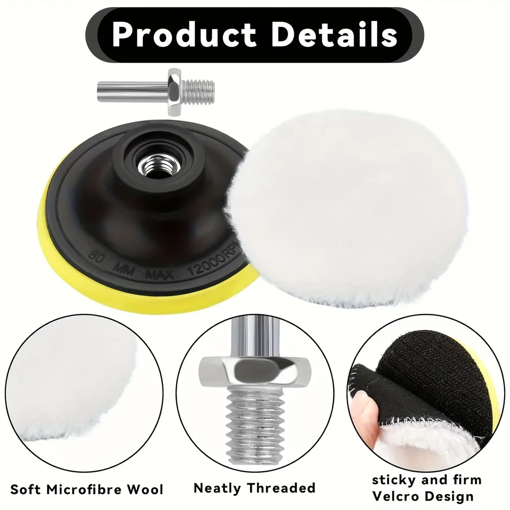 Kit de polimento com gancho e laço de 3 polegadas, 18 peças – com adaptadores M10 e para furadeira, resistente para carro, barco, móveis