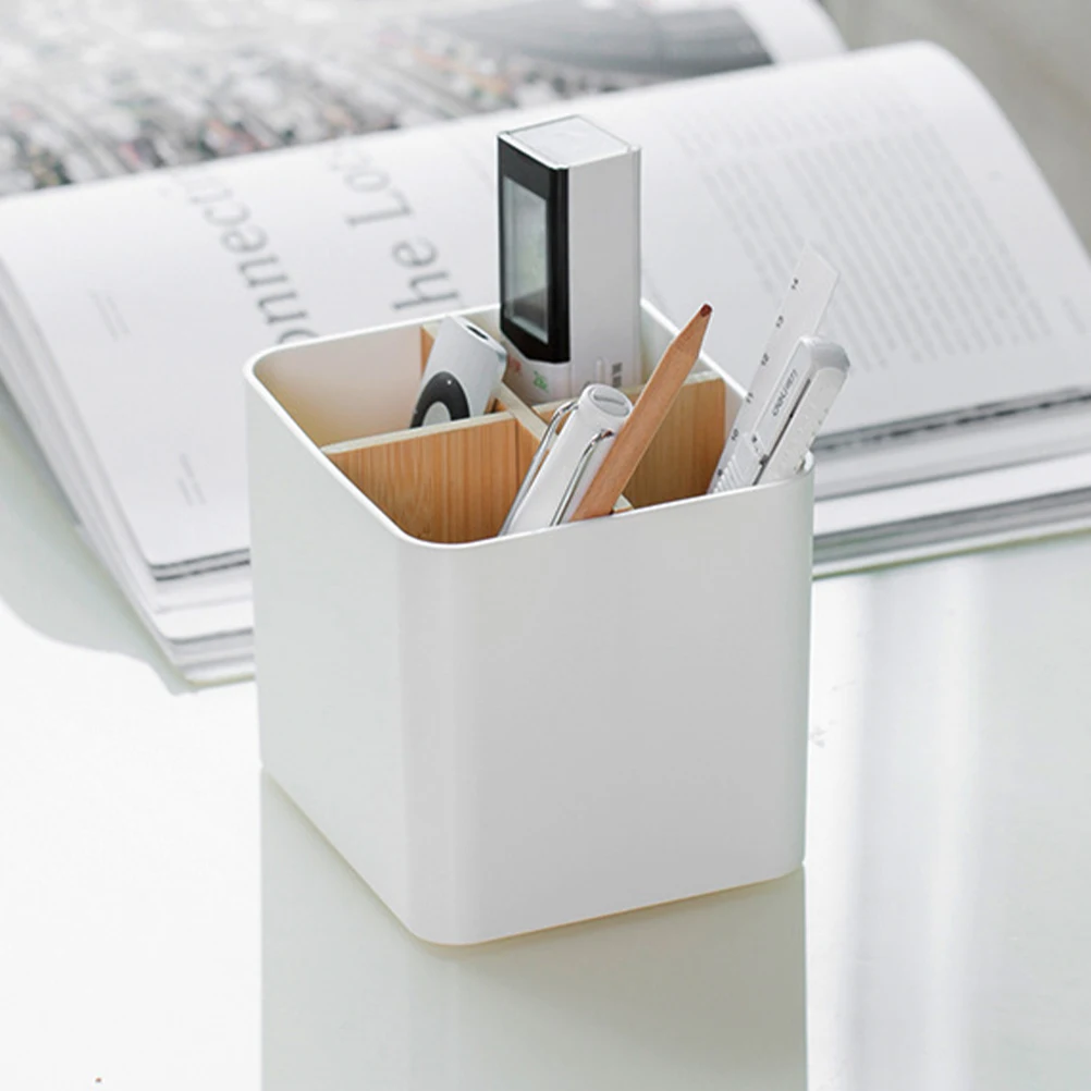 

Cosmetics Storage Box White Multi Desk ganizer Pen Holder for Makeup Brushes Stationery Storage Miscellaneous Container Bamboo