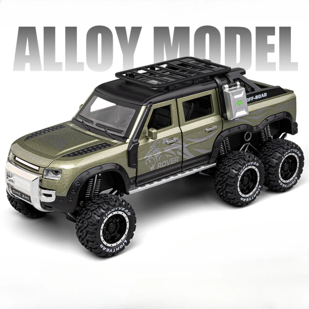 

1/24 масштаб Land Rover Defender 6x6 внедорожник из сплава металла поднятая под давлением модель автомобиля со звуком и фотомагнитами детские игрушки подарки для детей