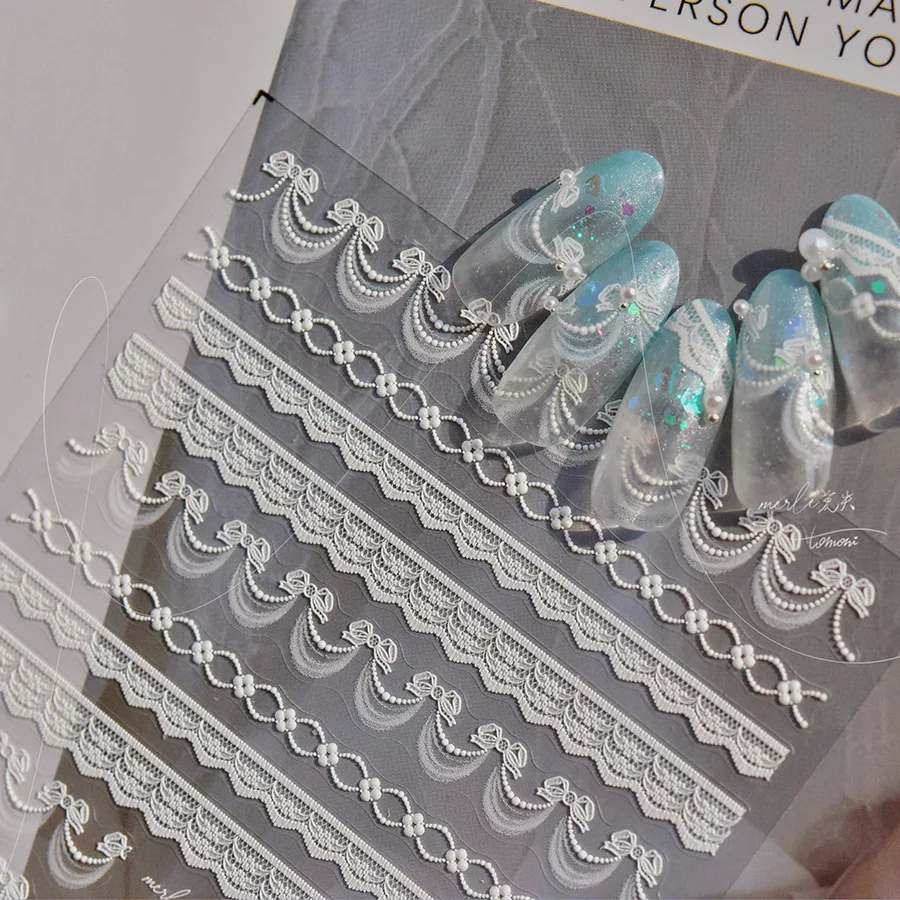 ملصقات دانتيل يابانية لفن الأظافر ، زينة لاصقة ، شارات ، إكسسوارات ذاتية الصنع ، كاواي ، وردي ، دانتيل ، 3d ، 1 ks ، 5d
