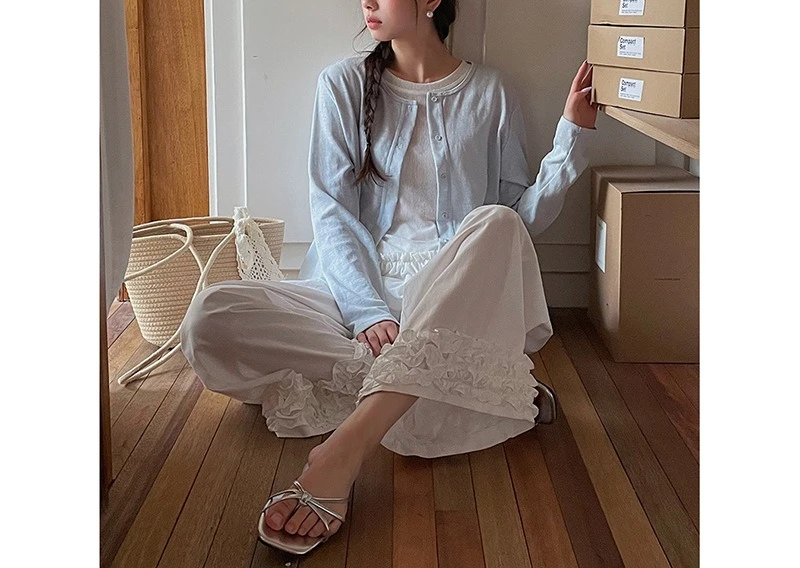 2025 Summer Vintage Drawstring Lace Casual Pants High Waist Straight Leg Trousers
