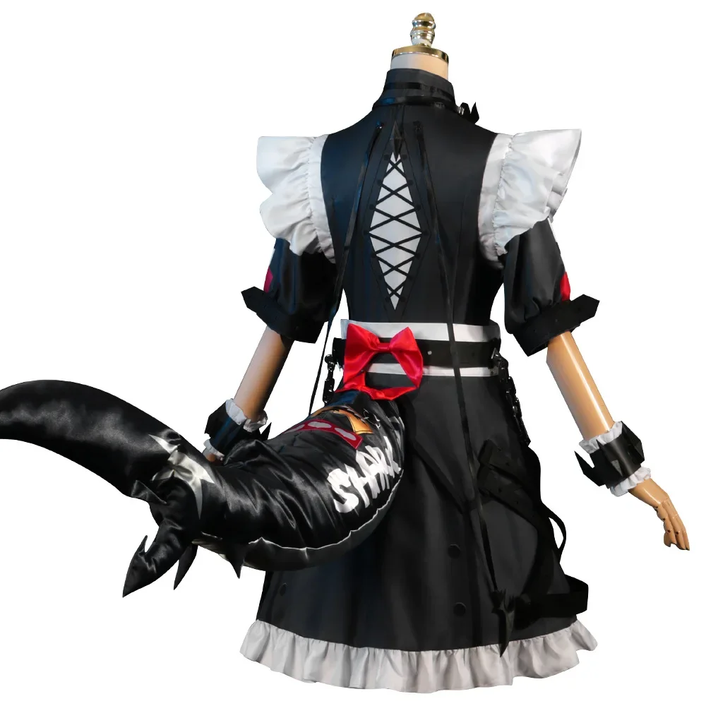 Game ZZZ Ellen Cosplay Costume Game Zenless Zone Zero Ellen Joe Cosplay Cute Maid Costume Ellen Cosplay Tail Black Dress