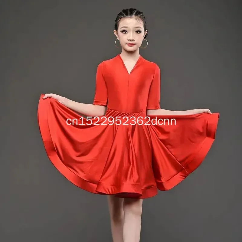 Novo vestido profissional de dança latina infantil, vestido de dança social feminino, vestido de prática de chá rumba samba, performance de dança latina