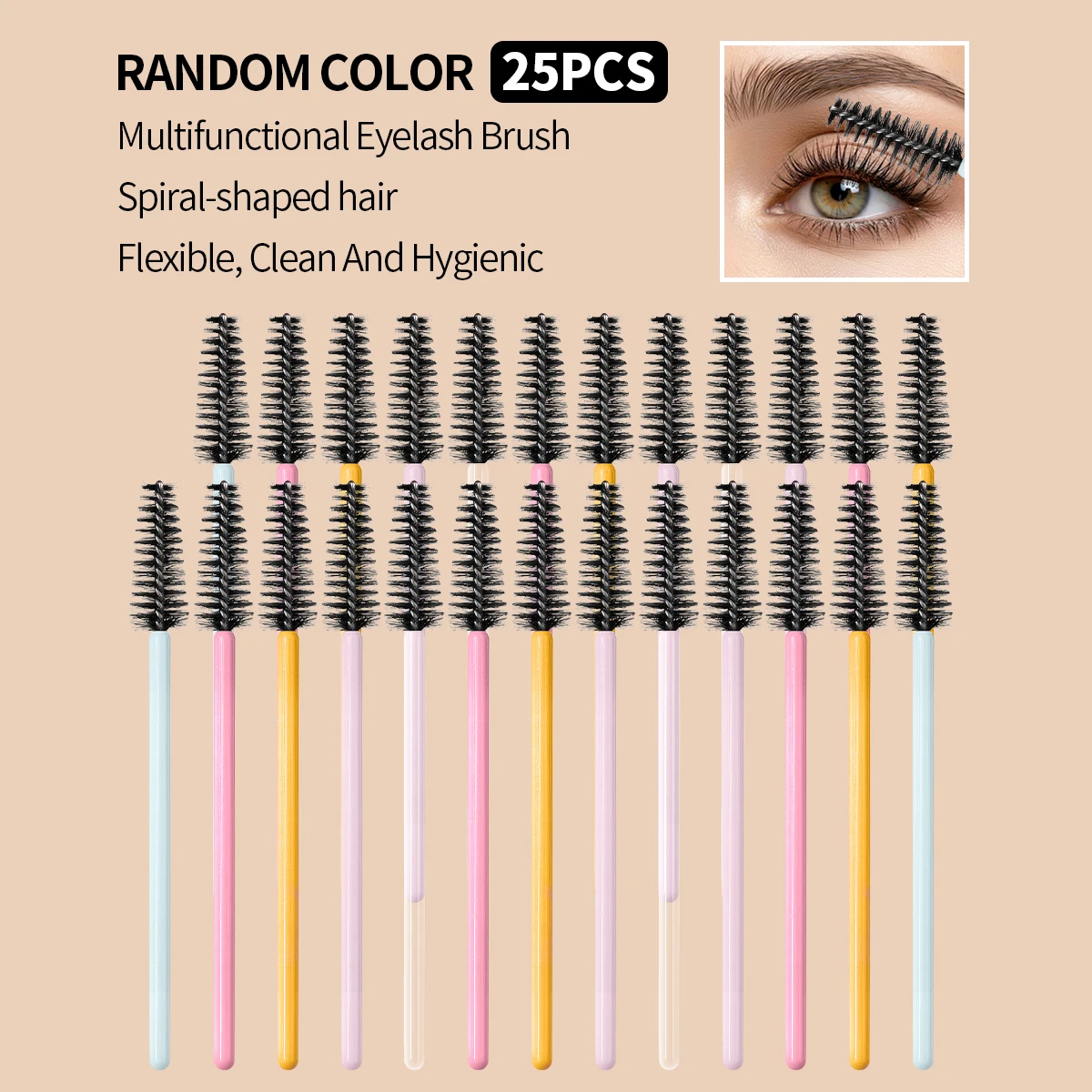 25Pcs Disposable Eyelash Brushes Spoolie Wands Random Color Flexible Mascara Wands For Eyelash Extension Eyebrow Grooming Makeup