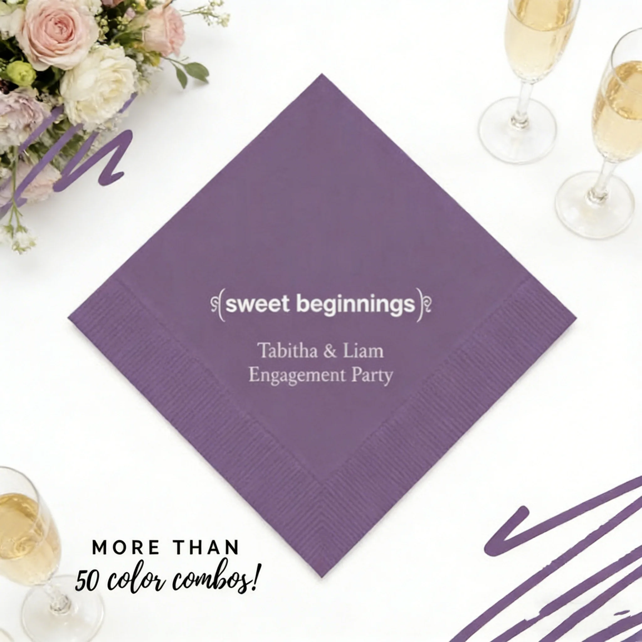 50枚入り-sweet-beginnings-パーソナライズドカクテルナプキン、結婚披露宴、婚約、ブライダルシャワー、独身パーティー用品