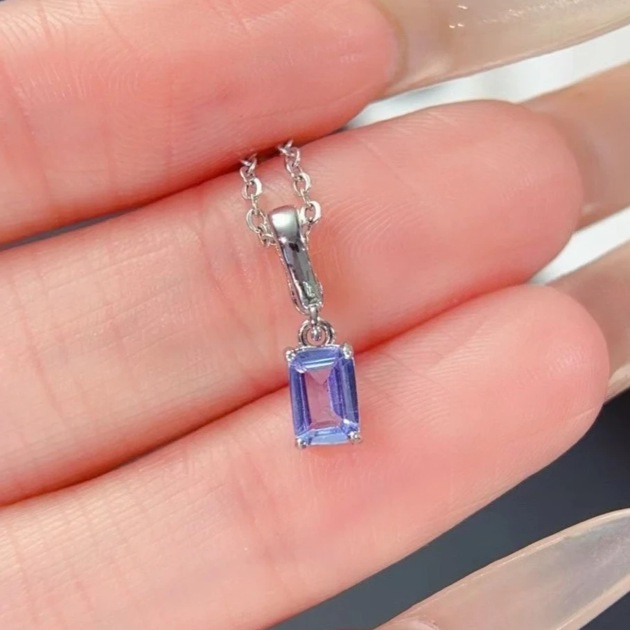 

Genuine Natural Tanzanite 925 Silver Pendant, 6x4mm Minimalist Emerald Cut Tanzanite Necklace Pendant, Elegant Fine Jewelry Gift