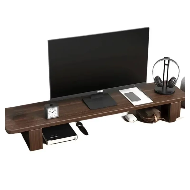 

【Must-Haves】Computer Monitor Stand - Rubber Wood Desktop Base, Black Walnut Finish, Screen Storage Support