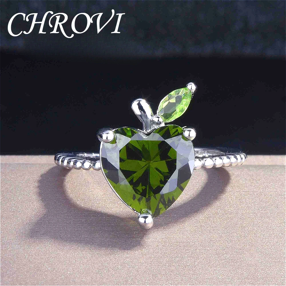 Luxurious 925 sterling silver olive stone ring. Daily model with simple open heart-shaped apple-shaped finger ring.