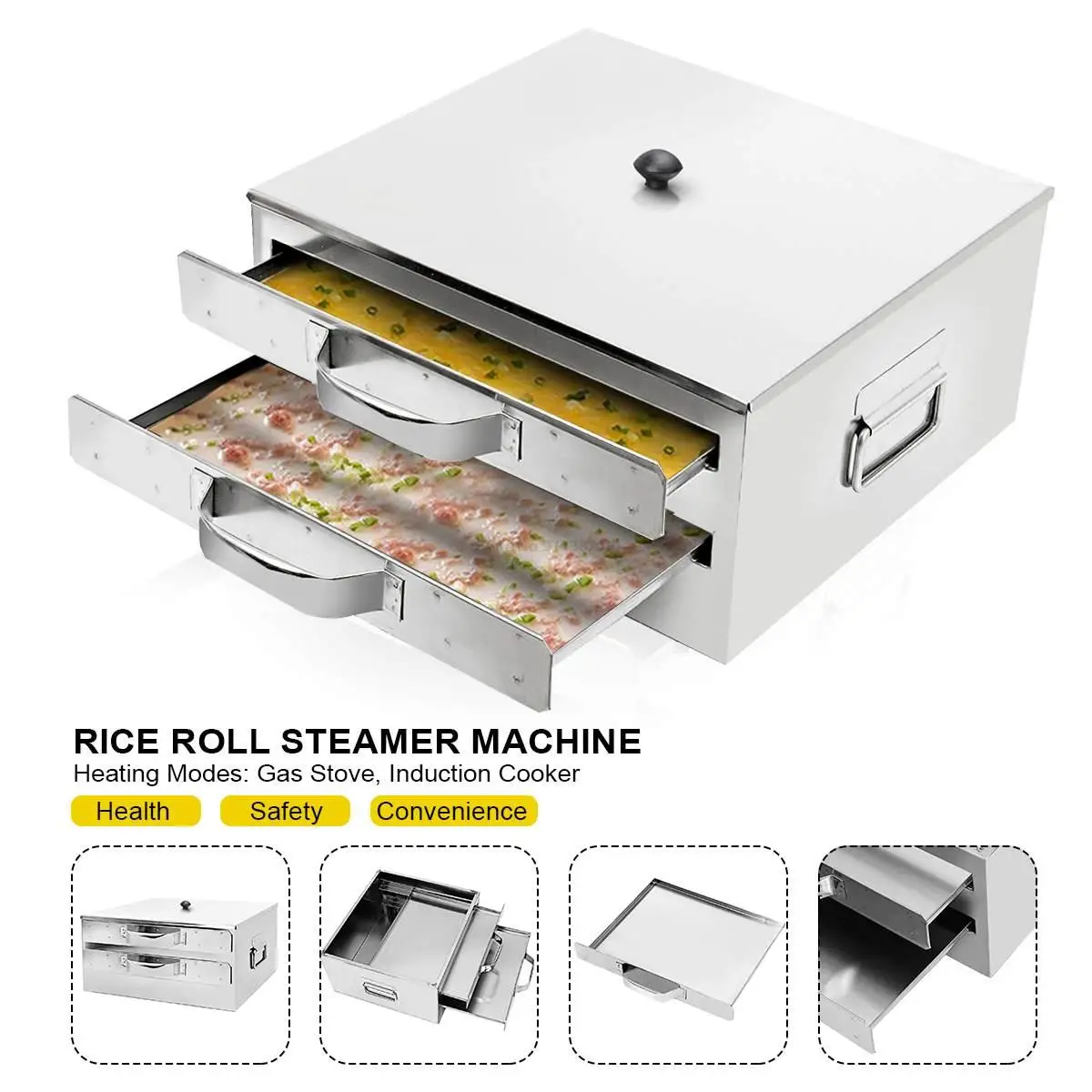 DIY Steamed Vermicelli Rice Roll Cooking Tray Steamer Drawer Boilers Stainless Steel Kitchen Fast Making Food Machine