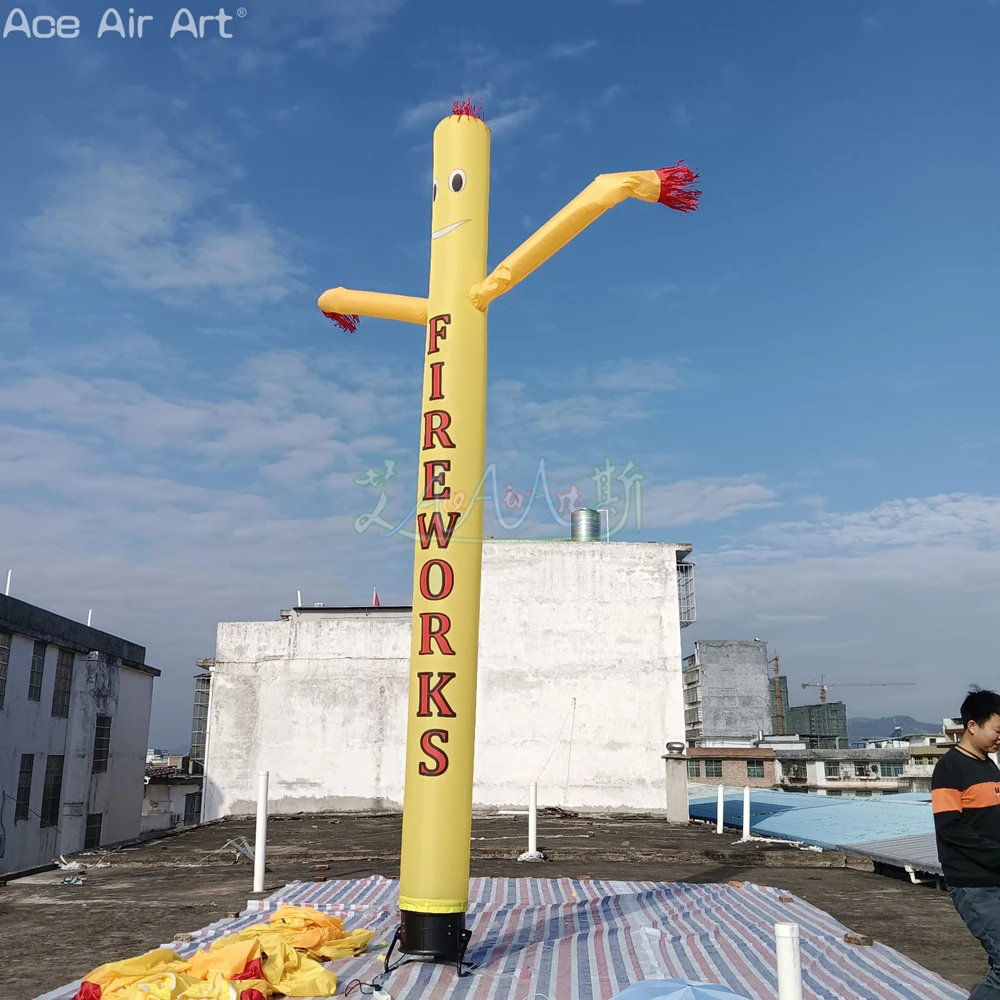 Hombre de tubo de aire ondulado amarillo de 20 pies de altura personalizado, hombre/niño de bailarina de aire para publicidad con soplador de aire