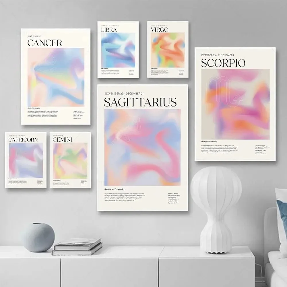 Sagittarius Constellation WallArt Canvas Painting Astrology Gradient Aura Zodiac Poster Horoscope Pictures LivingRoom Home Decor