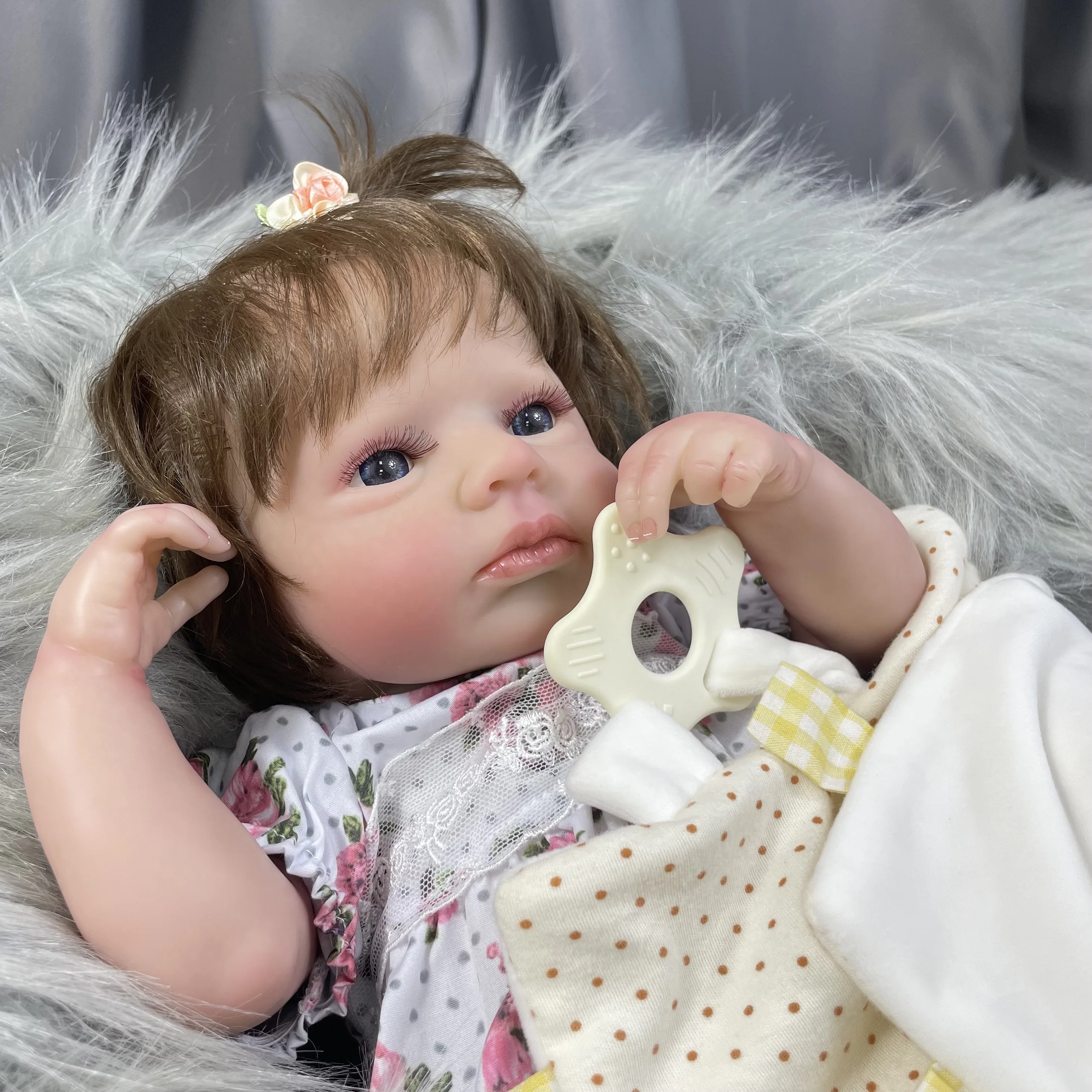 20 Inch LouLou Awake Finished Reborn Baby Dolls Soft Cloth Body Hand-rooted Hair 3D Skin Visible Veins for Girls Christmas Gift