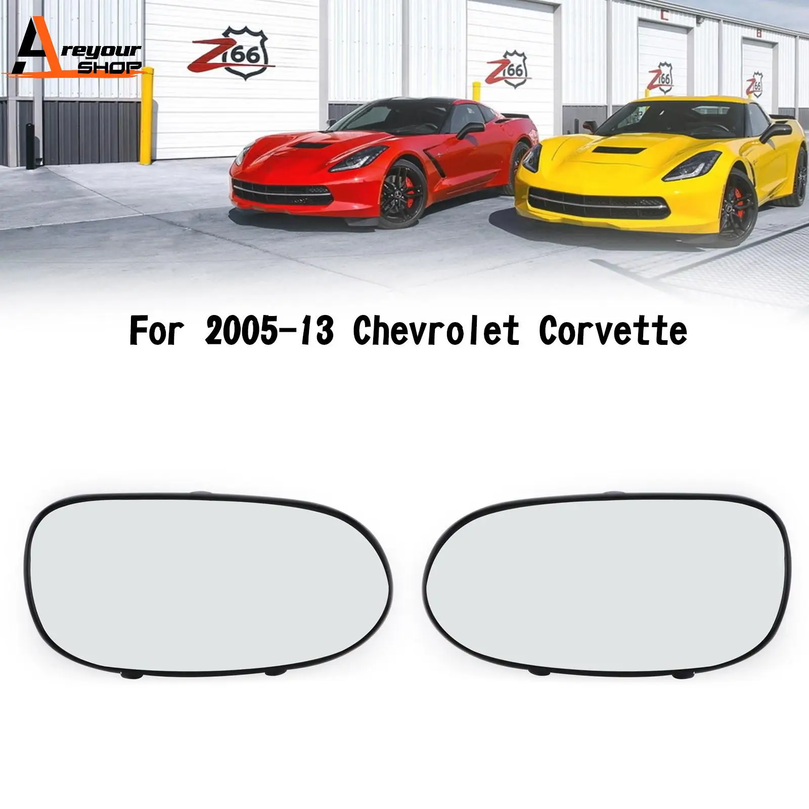 Areyourshop L&R Heated Door Mirror Glass And Backing Plate For Corvette 2005-2013 Clear GM1321520 GM1321520 Car Parts