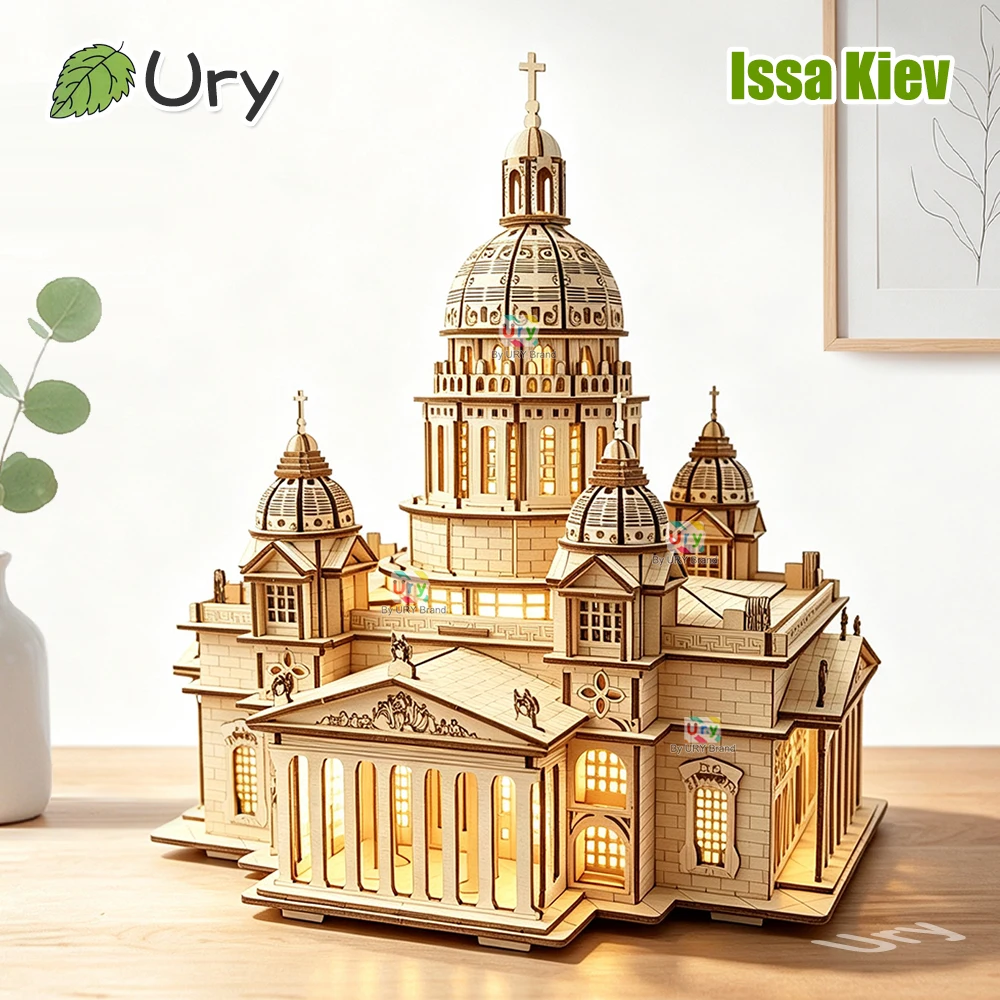 3D-Holzpuzzle Königliches Schloss Isaac's Kathedrale in Russland Modell mit LED-Beleuchtung Bausatz für Erwachsene DIY-Dekoration als Geschenk