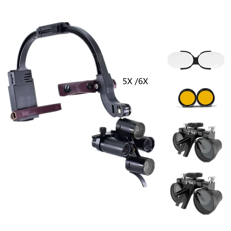 Upgrade Dentals Surgical Headlight 5.0X 6.0x 3.5x 2.5x Magnification Binocular Loupes With Light  For Lab Equipment Headlamp