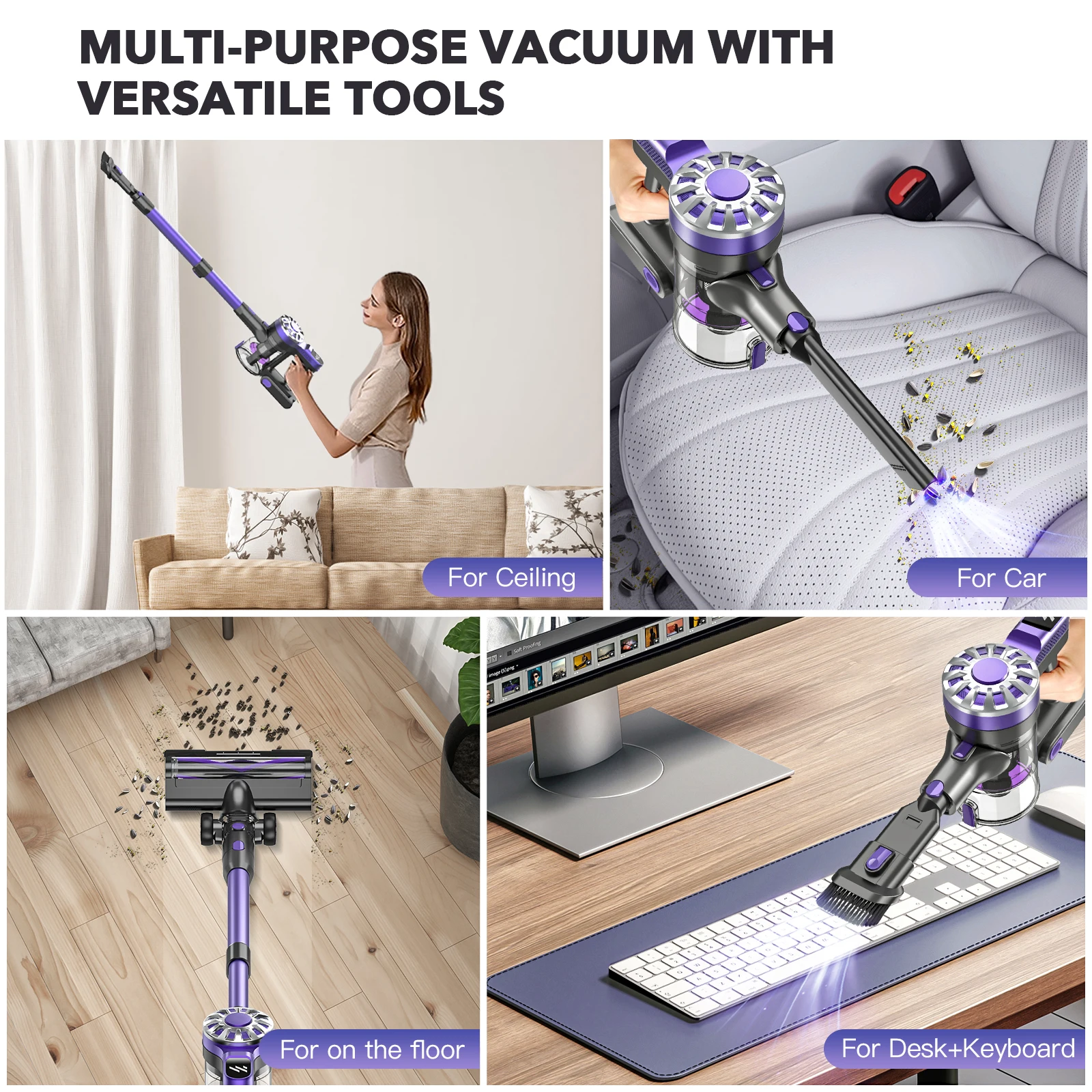 OMESER Cordless Handheld Vacuum Cleaner,38000PA Strong Suction,2200mAh Battery,6 in 1 Lightweight, Led,for Home Bed Carpet Clean