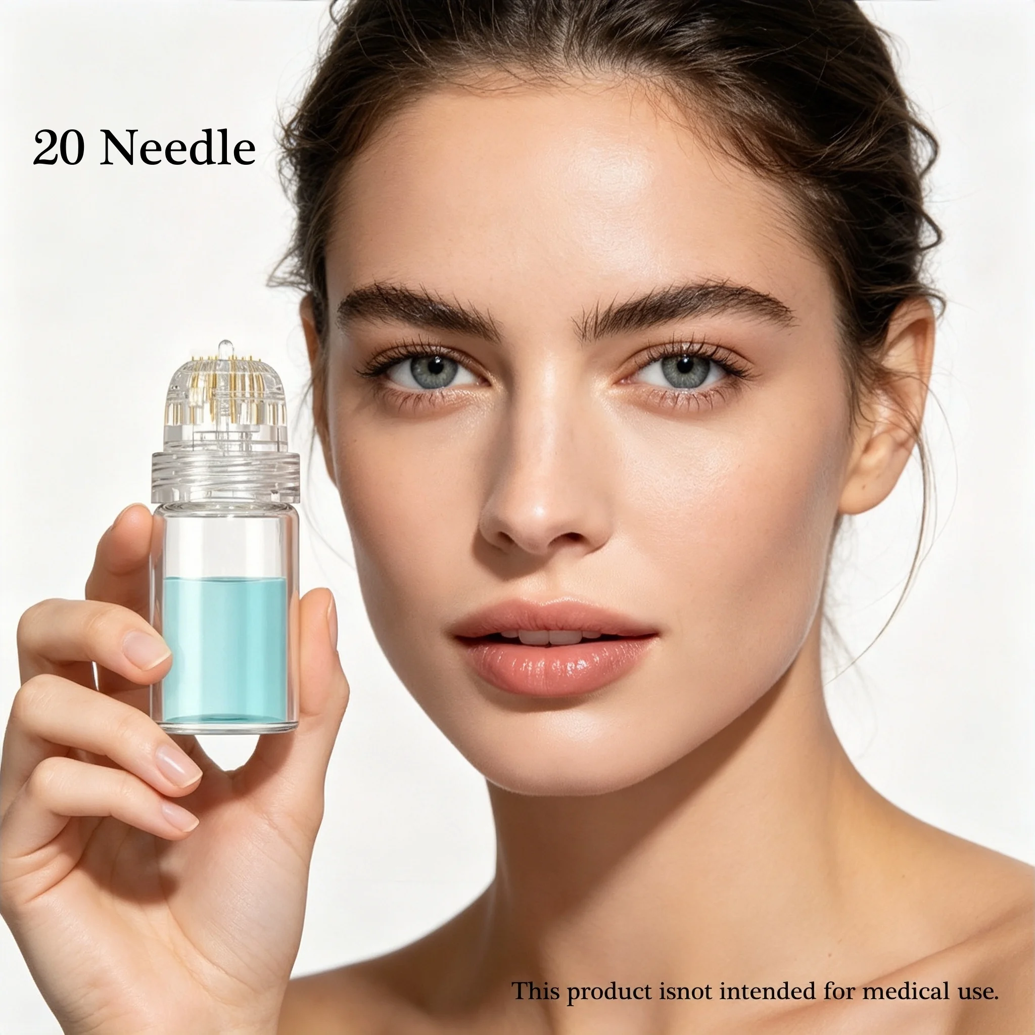 Nuevo Sello de Microagujas Doradas de 20 Puntas para el Rostro con Ampolla de Suero de Microneedling de 5ml, Herramienta para el Cuidado de la Piel