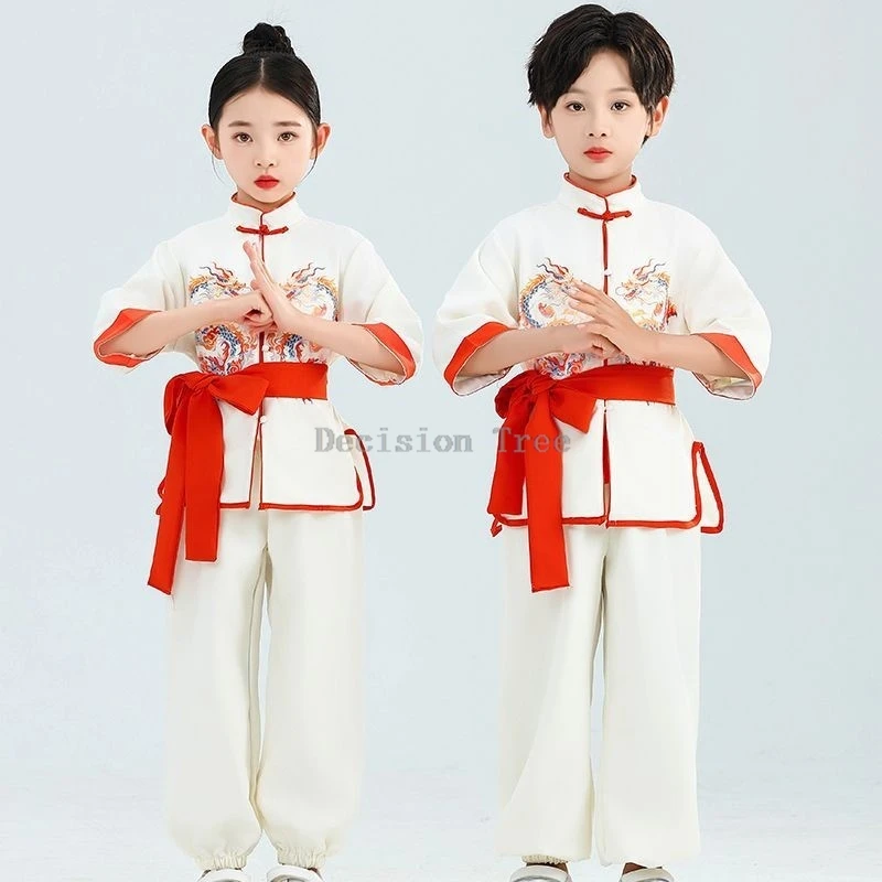 children's summer/spring buckle top pants wushu set kids' chinese style breathable kungfu performance girls retro wushu uniform