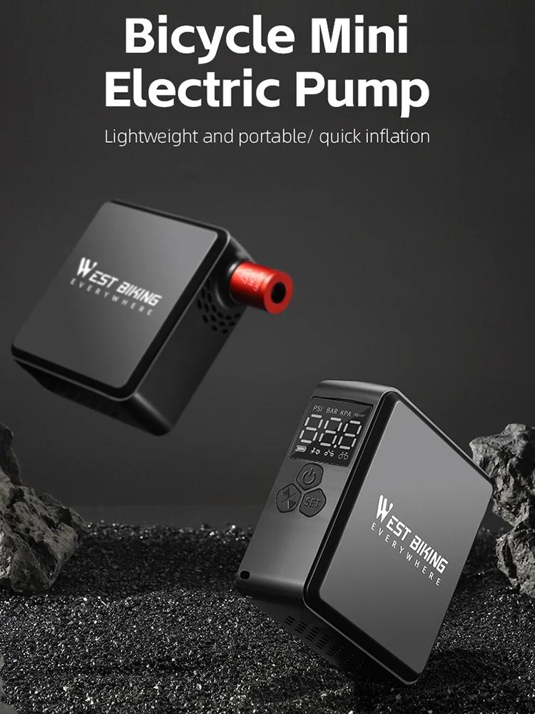 AliExpress West Biking WEST BIKING Bike Pump Portable Mini Electric Air Pump 150PSI Tire Inflator Car Bike Motorcycle Bicycle Pump With LCD Display
