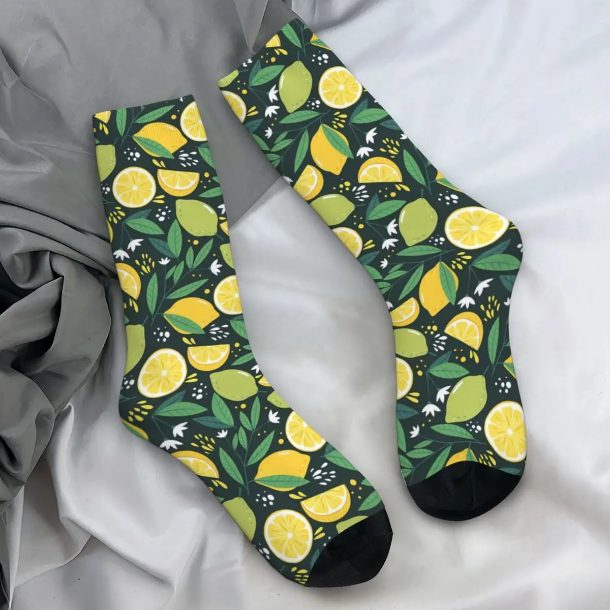 Fruit Print Socks Autumn Yellow and Green Lemon Stockings Modern Women Men Soft Socks Custom Climbing Anti Slip Socks