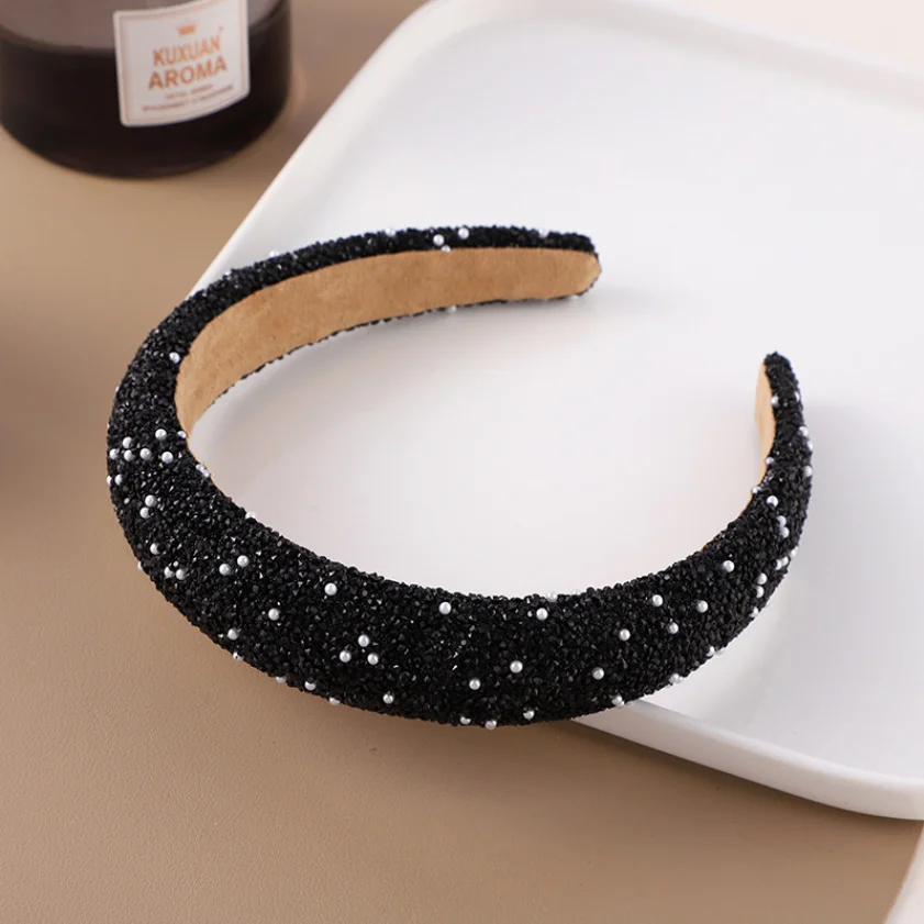 Glitzerndes Strass-Perlen-Haarband Vintage Dickes Schwamm-Stirnband Modisches Rutschfestes Haarband für Frauen Mädchen Abendkleid-Dekoration – Detail 8